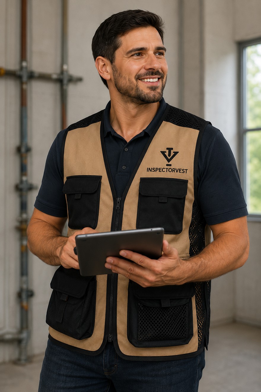 Inspector wearing the InspectorVest, load spread across the shoulders and torso